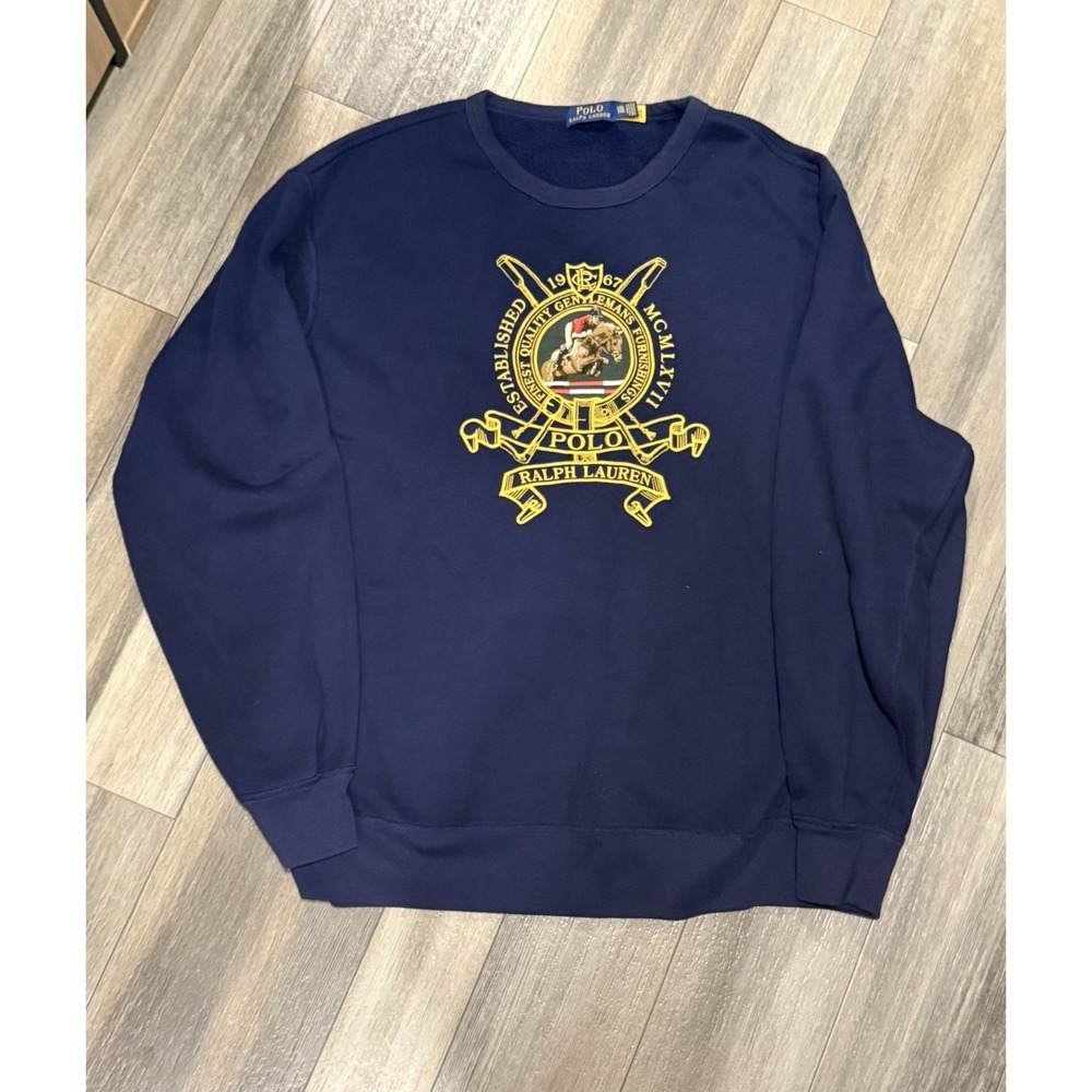 Polo Ralph Lauren Navy Equestrian Crew Neck Sweatshirt Sz XXL Preppy